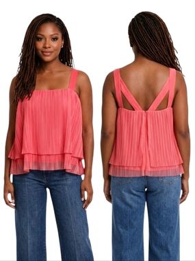 DKNY Coral Plissé Mesh Square Neck Tank Top Size XL
